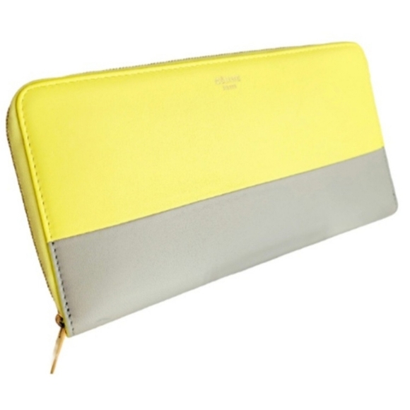 Celine Wallet Leather Bi-color Neon Yellow Beige Continental Large Zippy EUC - Picture 4 of 16